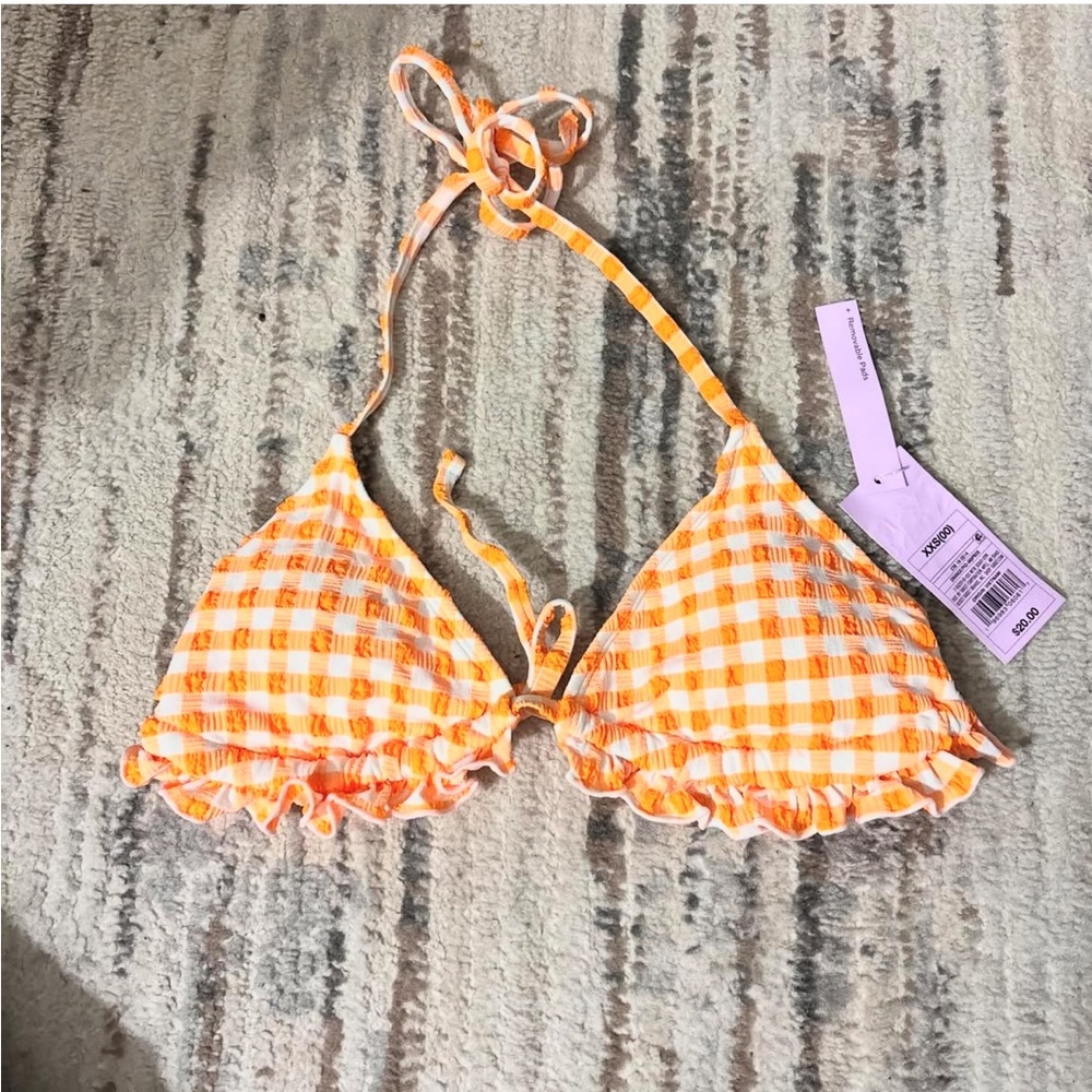 Orange Gingham Bikini Top